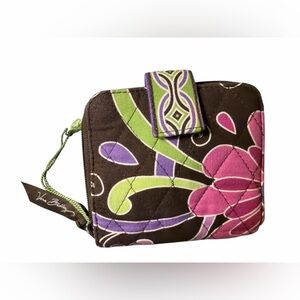 Vera Bradley Brown, Pink, and Green Quilted mini wallet NWOT